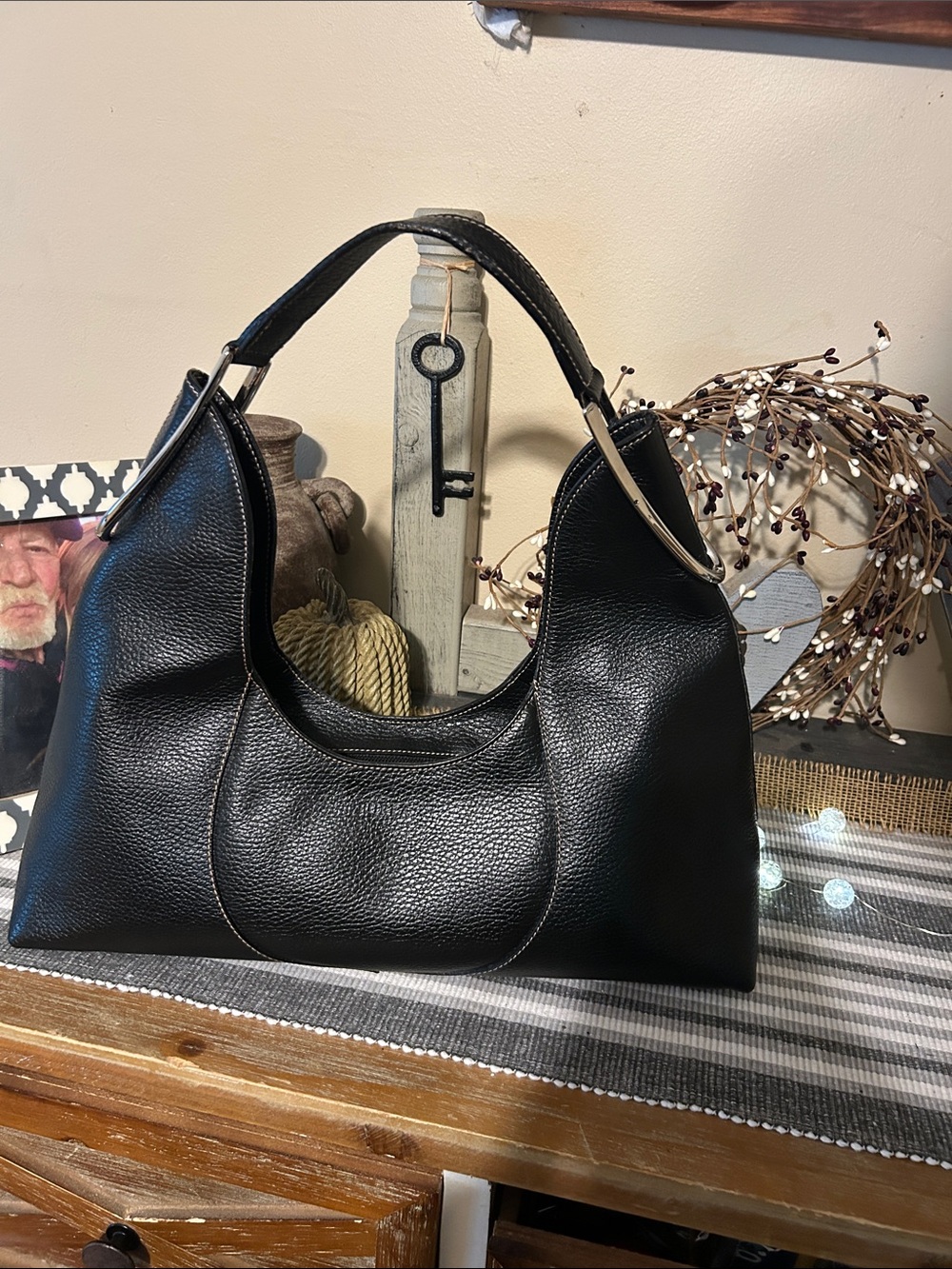 Furla Black Pebbled Leather Shoulder Bag